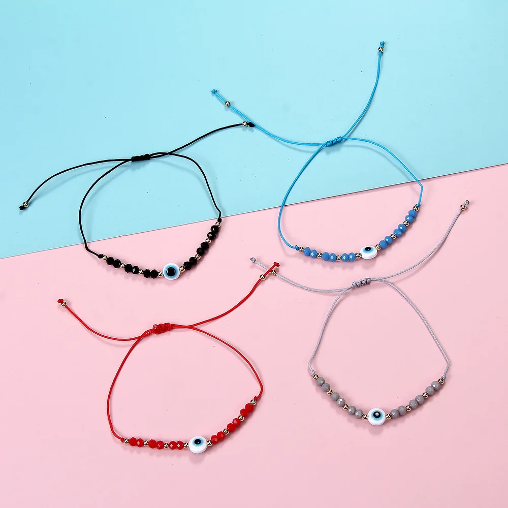 12pcs/lot Couples Women Blue Turkish Evil Eye Charms Bracelets Crystal Bead Adjustable Rope Chain Anklets Child Girl Jewelry - Image 3