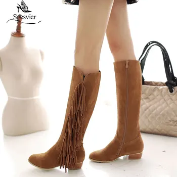 

Sgesvier Winter Knee High Boots Women Suede Thigh High Winter Boots Sexy Women Shoes Thick Heels Warm Long Boots Botas Mujer