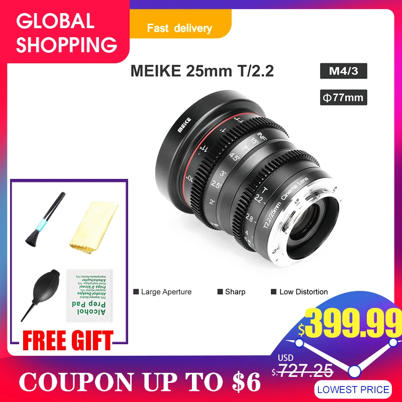 US $399.99 Meike Camera Lens 25mm T22 Wide Aperture Angle Camera Lens Manual Focus For EMount XFMount M43 Lennings Camera Lens
