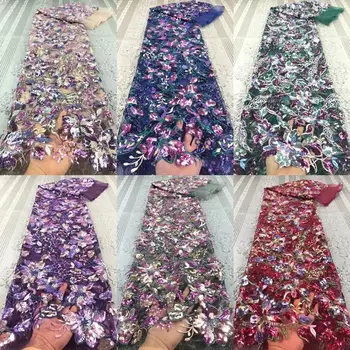 

France wine sequins lace High quality African guipure lace fabric for sewing african cord mesh lace fabric for wedding