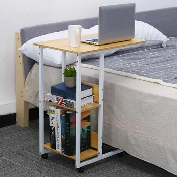 

2020 New Movable Bedside Laptop Desk Computer Table Study Table Computer Stand with 2 Tiers Storage Shelves Bookshelf