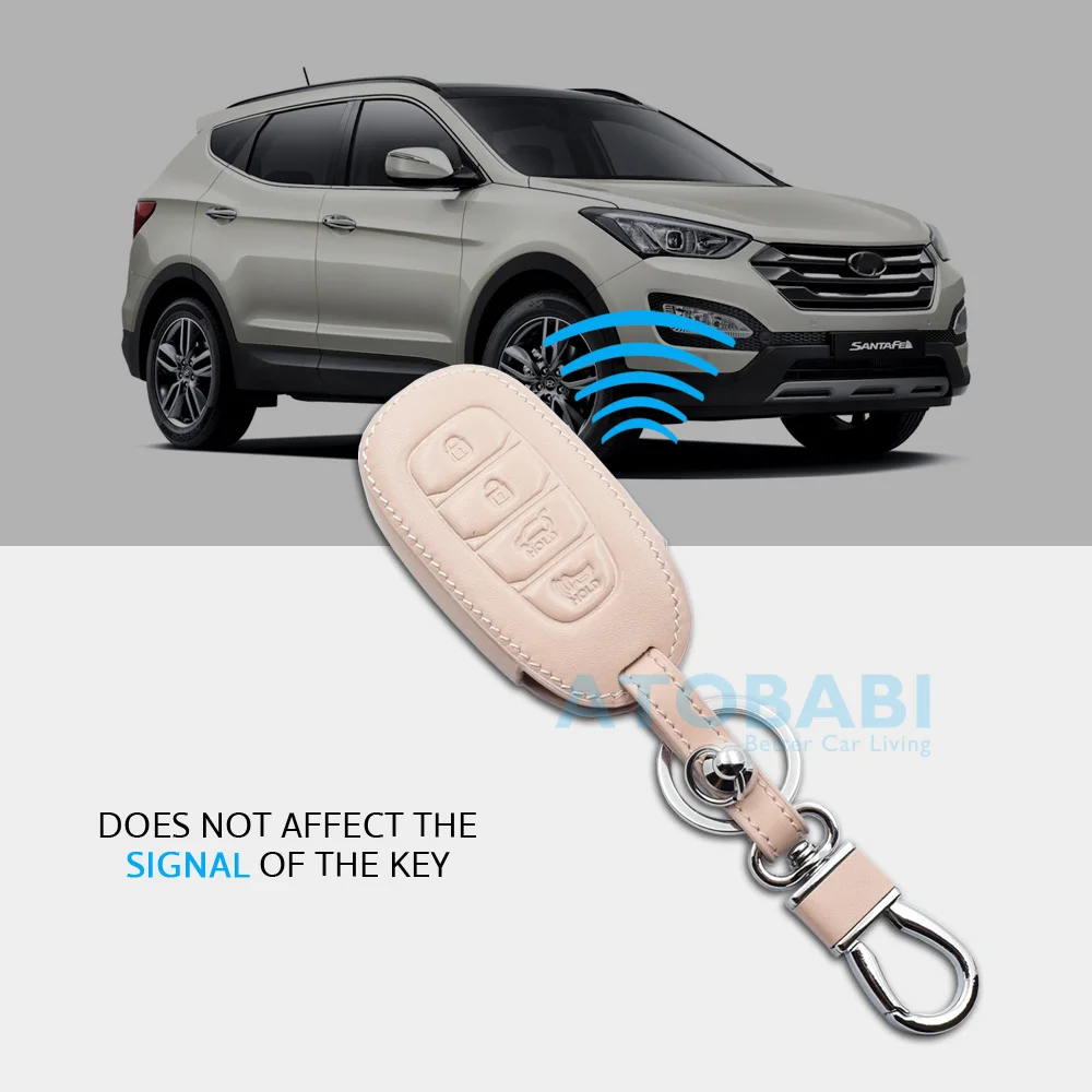 Кожаный чехол для автомобильного ключа Hyundai Kona 2018 2019 Santa Fe TM 4 кнопки смарт брелок