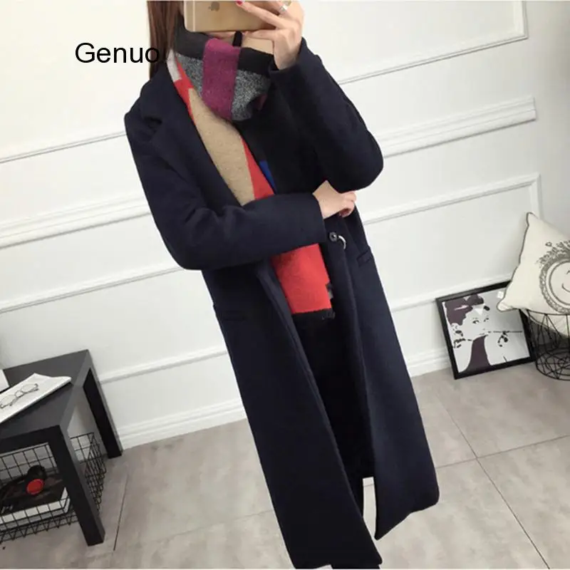 Autumn Winter Wool Coat Women 2020 Casual  Long Sleeve Thick Jackets Female Elegant Suit Collar Warm Long Wool Blends 2020 winter thickening wool gloves knitted flip fingerless flexible exposed finger thick gloves mittens men women warm glove