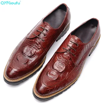 

QYFCIOUFU New Handmade Men Dress Shoes Italian Genuine Crocodile Skin Wedding Shoes Lace-up Pointed Toe Men Formal Oxford Shoes