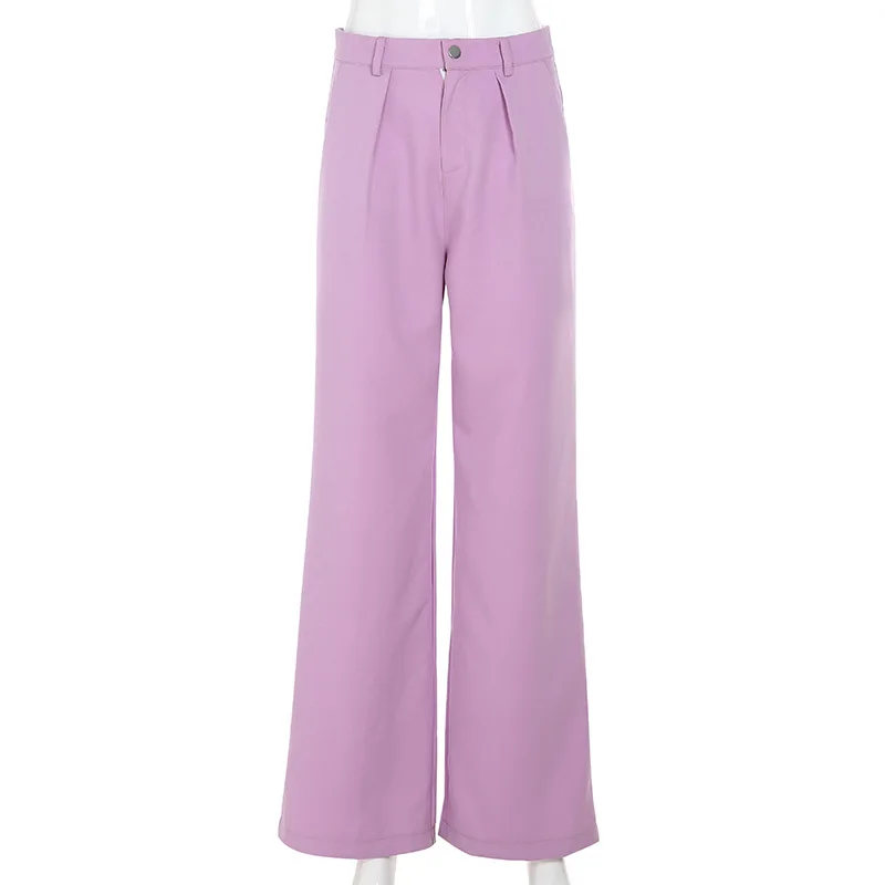 Однотонные повседневные брюки с высокой талией женские винтажные осенние широкие брюки женские уличные брюки cwp0119-5
