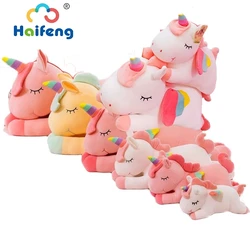 Sorte unicórnio recheado animal bonecas unicórnio brinquedo de pelúcia confortável segurando travesseiro macio dos desenhos animados animal dormindo longo travesseiro