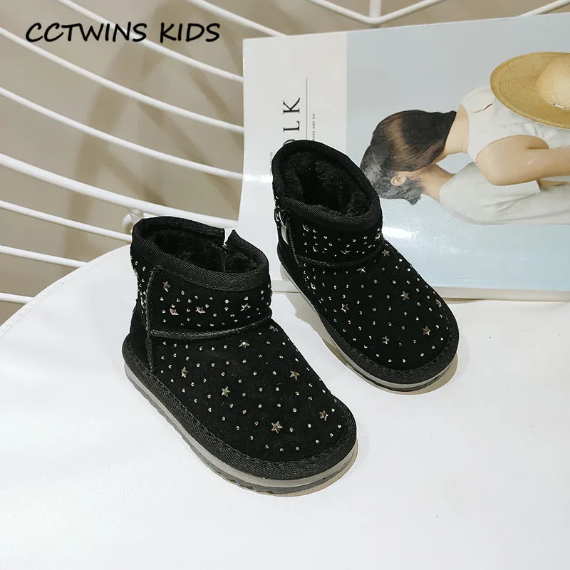 Черный CCTWINS/детская обувь; коллекция года; модные зимние ботинки для детей; обувь из натуральной кожи для маленьких девочек; Брендовые ботильоны с заклепками для мальчиков; SNB083 - Цвет: Черный