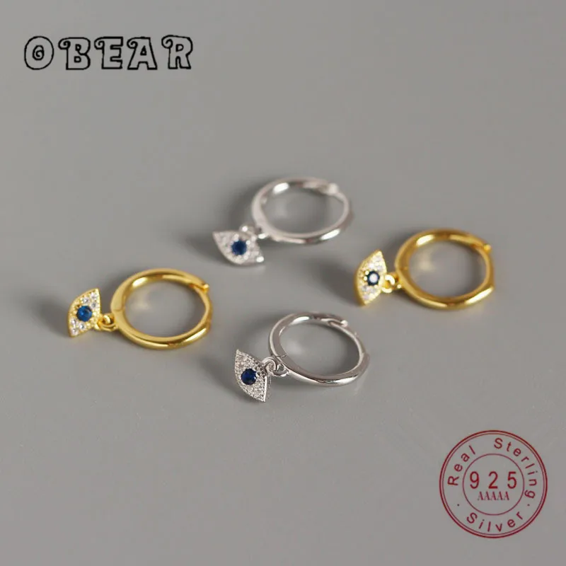 

OBEAR Evil Eyes Earring 100% 925 Sterling Silver Mini Zircon Blue Eyes Pendant Small Stud Earrings for Women Fashion Jewelry