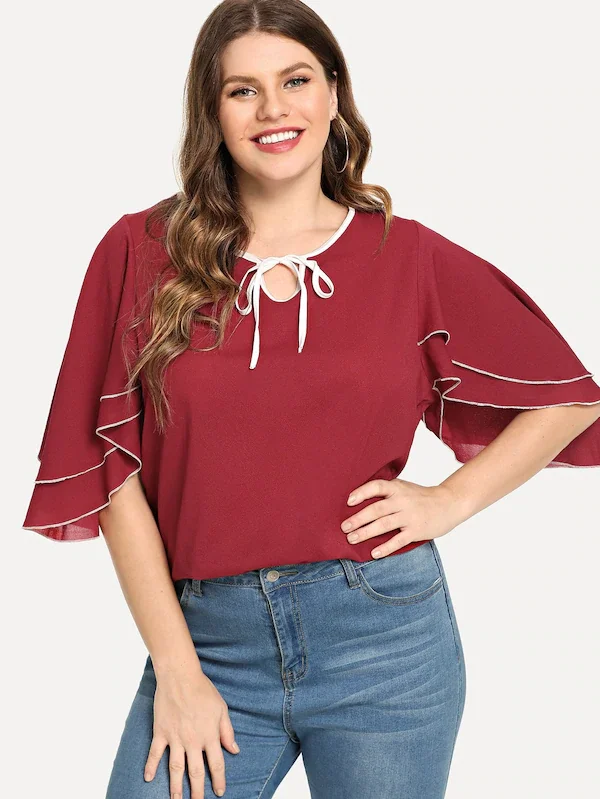 2021 летняя повседневная женская обувь Блузка Топы шифоновая блузка Половина лук с