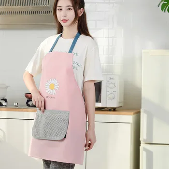 

1Pcs Anti-fouling Halter Design Housework Supplies Cute Cartoon Waterproof Polyester Kitchen Aprons with Pocket