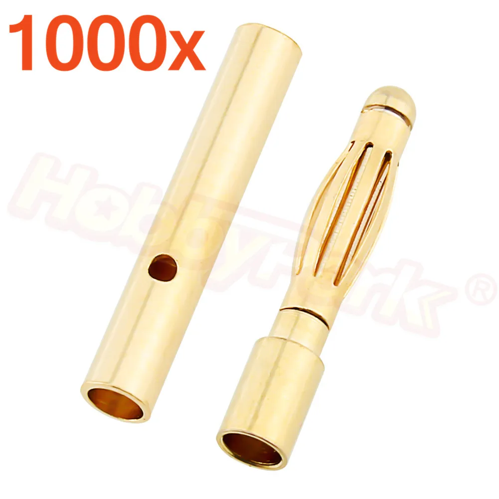 Wholesale 1000 Pairs 2mm Gold Bullet Banana Plug Connector RC Battery ESC Replacement