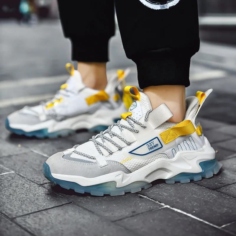 Men Running Shoes Breathable Mesh Reflective Chunky Sneakers Men Autumn Damping Thick Sole Jogging Trainers Male Platform Shoes