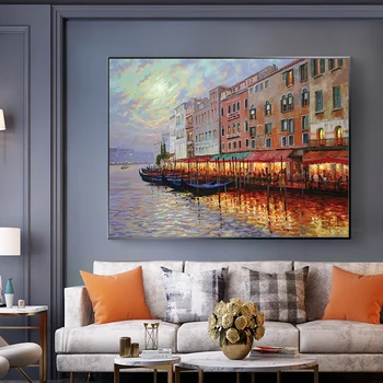 

Hand Made Oil Painting Venice Wall Art Canvas Painting Hand Painted Venice Water City Painting For Living Room Decoration