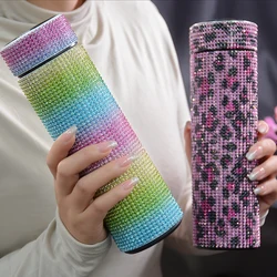 LED Display Temperature Cup Diamond-studded Smart Thermal Mug ​304 Stainless Steel Tea Cup Large Capacity 500ML