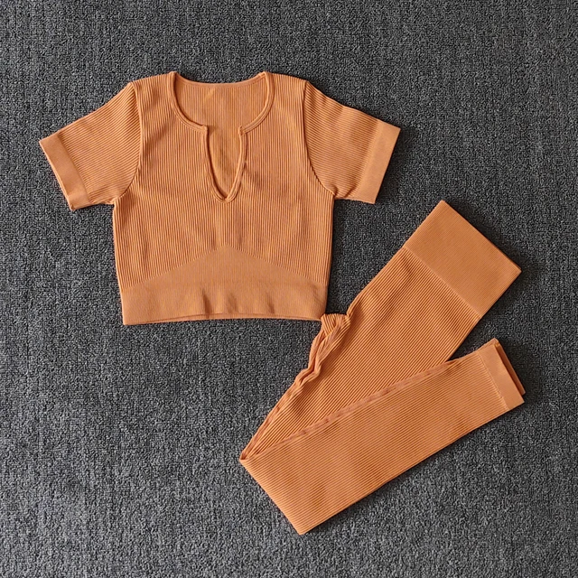 2/4/6PCS Seamless Women Yoga Set Workout Sportswear Fitness Bra Sport Pants Gym Clothing High Waist Leggings Shorts Sports Suits LightCoffee