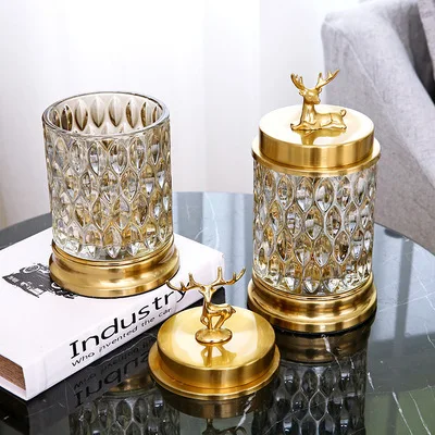 

Light Luxurious Goods Of Furniture For Display Rather Than For Use A Living Room Tea Table Glass Crystal Copper Deer Candy Pot