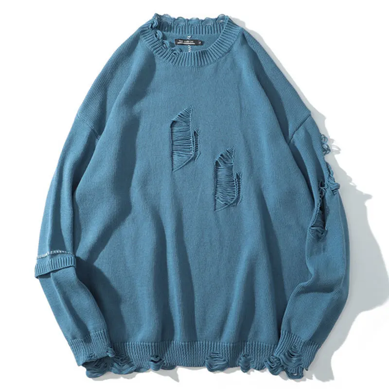

Harajuku Casual Oversize Sweater 2020 Autumn Winter Solid Color Hole Vintage Pullovers Hip Hop High Street Loose Sweaters Unisex