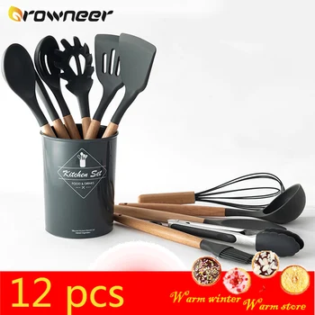 

12PCS Silicone Cooking Tool Nonstick Clip Spoon Shovel Colander Claws Scraper Spatula Eggbeater Tough Non-toxic Kitchen Set