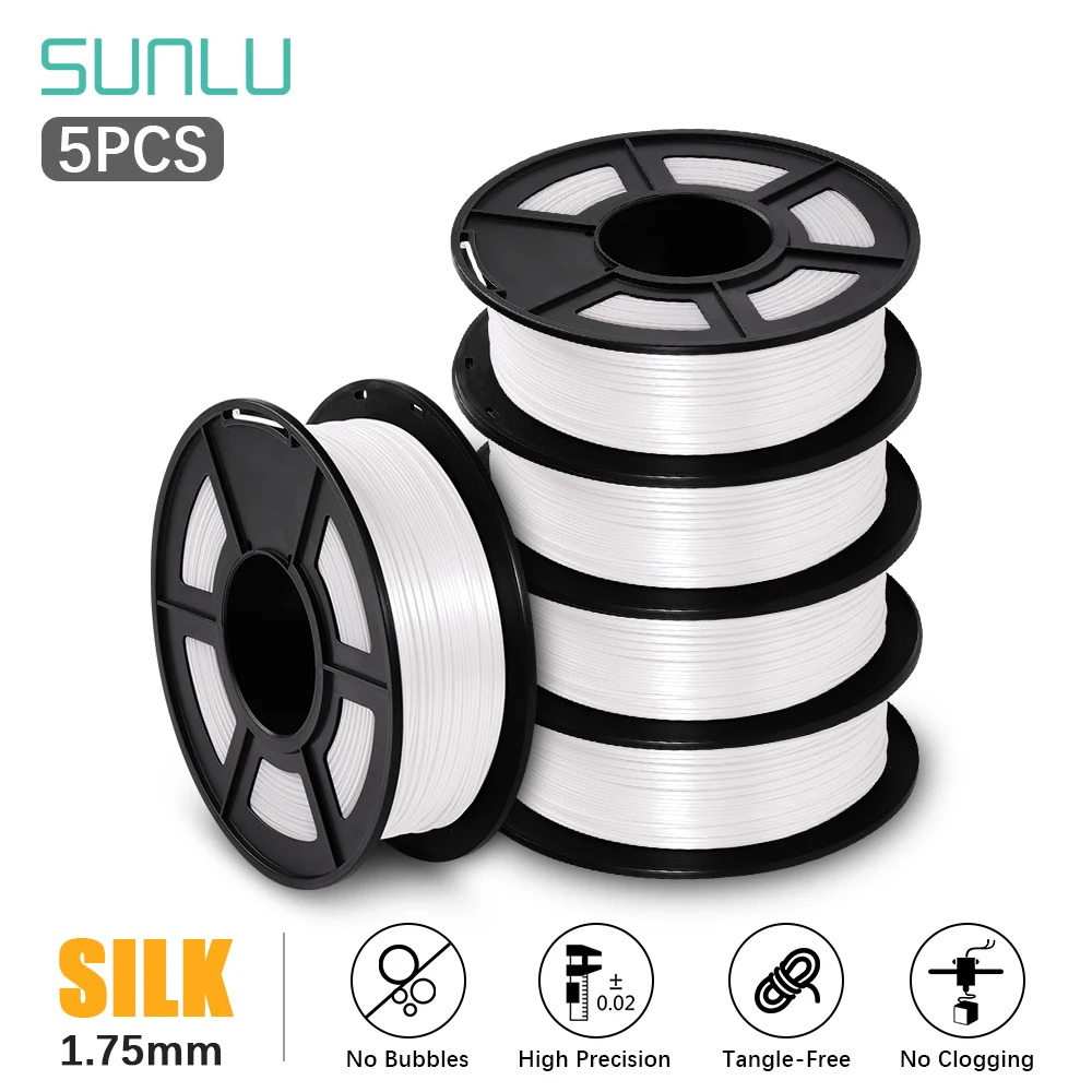 

SUNLU SILK PLA Filament 5 Rolls/set 1.75MM 3D Printer Filament SILK PLA 3D Printing Materials