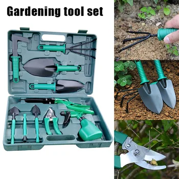 

10pcs/Set Gardening Tool Set Shovel Rake Spade Shears Watering Can Multipurpose Garden Tool Kit J8