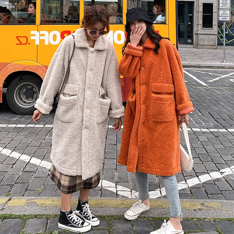 

Photo Shoot 2019 Winter New Style Korean-style Woolen Jacket Women's Loose-Fit Mid-length CHIC Lambs Wool Plush Overcoat Fashion