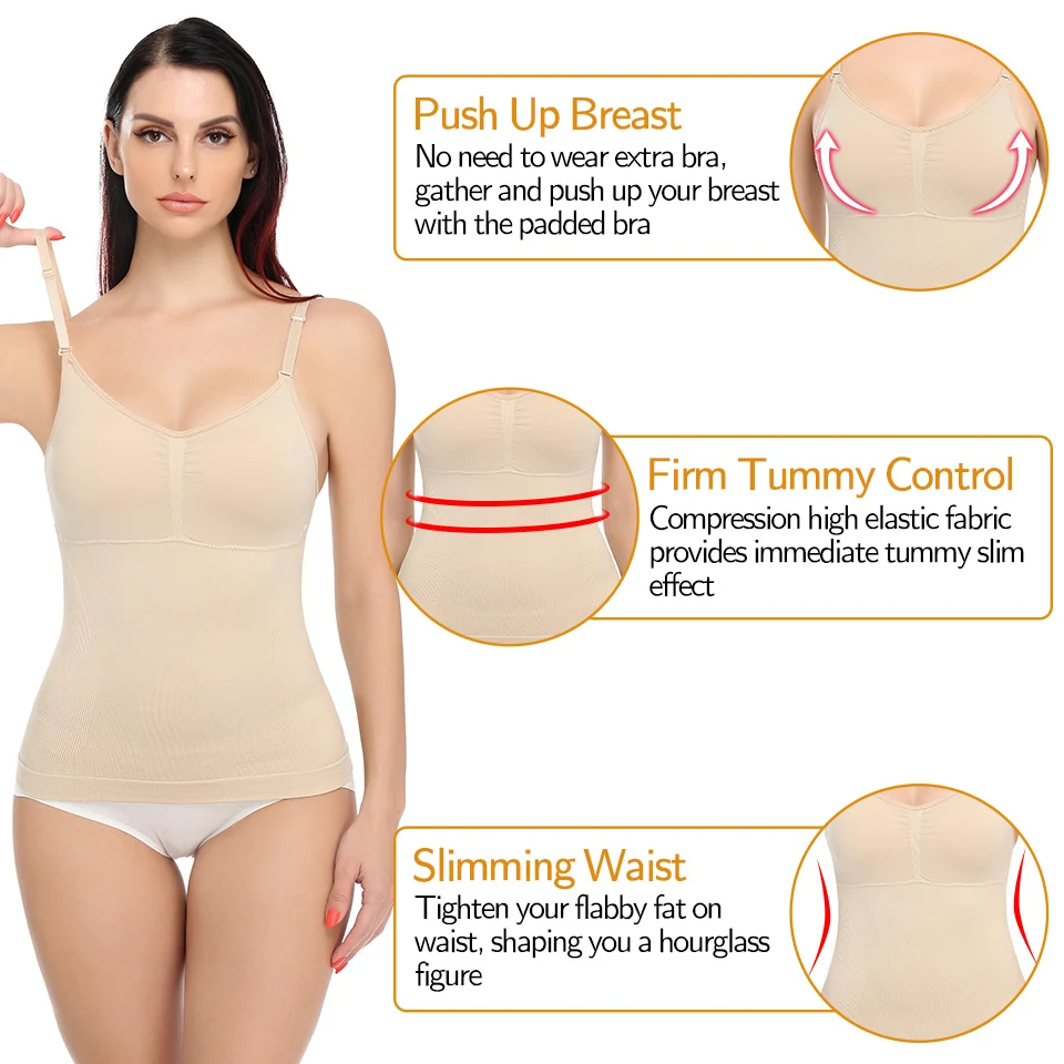 Women Shapewear Tops Tummy Control Camisoles Built In Bra Tank Top Slimming Underwear Waist Trainer Vest Body Shaper Shirts