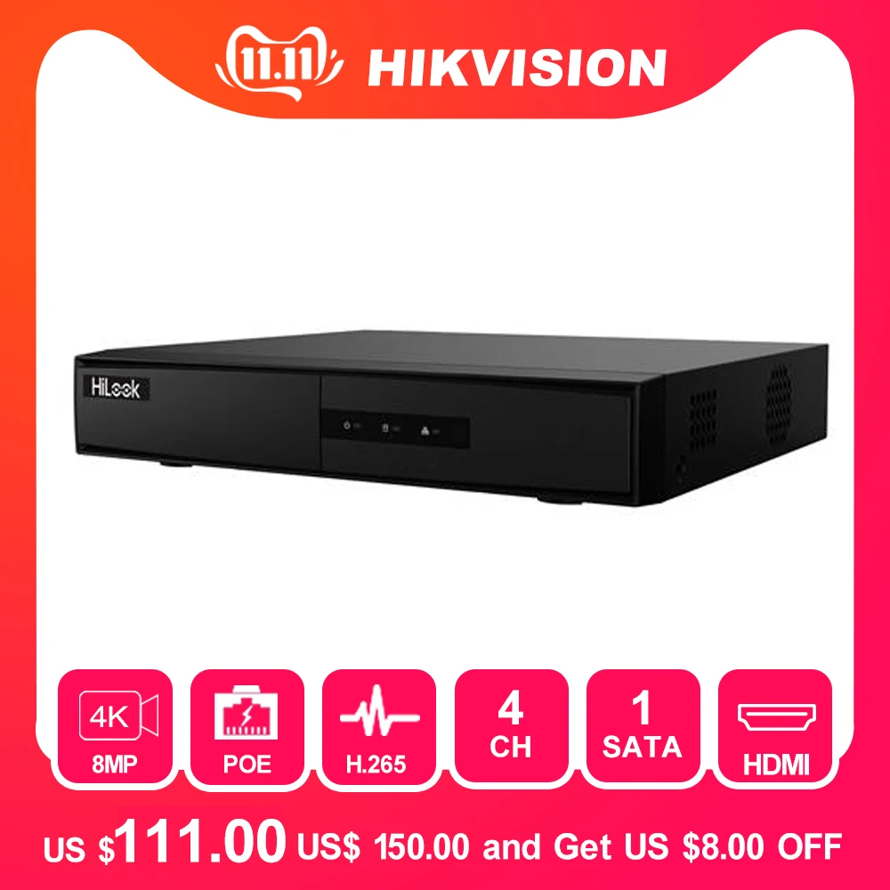  HiLook CCTV System Onvif 4CH POE NVR-104MH-C/4P Hikvision Plug & Play 4 Channel 4K PoE NVR 1 SATA V