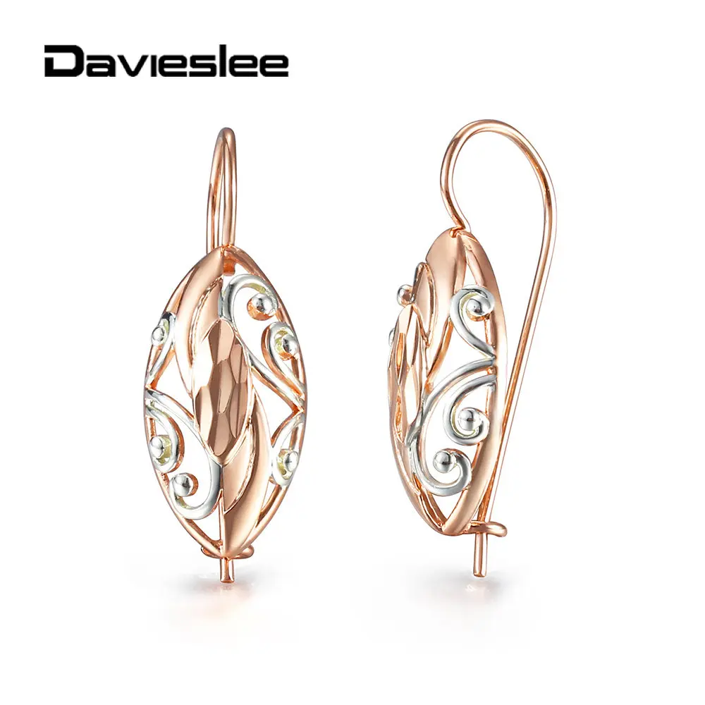 Женские овальные серьги Davieslee белого цвета 585 пробы с розовым золотом вечерние на