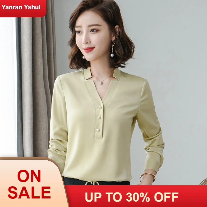 Высокое качество модная женская рубашка Новинка осени v образный вырез длинный