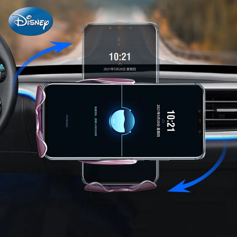 Disney Mickey Minnie Automatic Clamping Wireless Charger Car Phone Holder Smart Sensor Air Vent Mount Mobile Phone Stand Hold