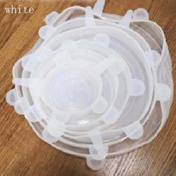 white 6 шт./компл. силиконовые крышки растягиваются прочные Многоразовые продукты сохранить уплотнение крышки обернуть Жаростойкие подходит для всех размеров контейнеров - Цвет: white