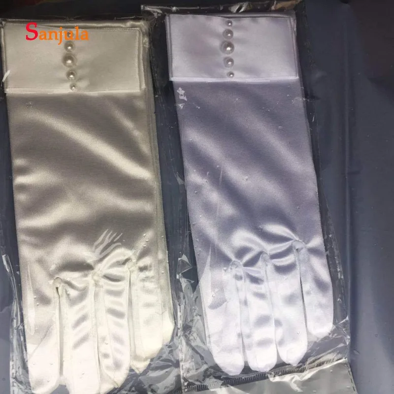 Белые/цвета слоновой кости атласные перчатки для свадьбы полный палец длина запястья жемчуг Элегантные женские Вечерние перчатки аксессуары ccesoire mariage G73