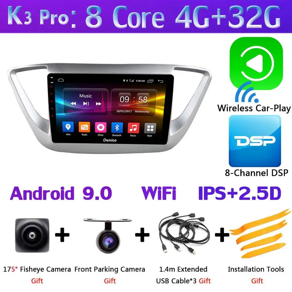 360 ° панорамный Android 9,0 4+ 64G Автомобильный мультимедийный плеер для hyundai Verna Solaris Accent gps Радио CarPlay DSP - Цвет: K3 Pro CarPlay