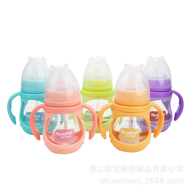 

Qoopo Primary Infant Silica Gel Wide Aperture Small Feeding Bottle Glass Newborns Shatter-resistant Explosion-Proof Baby Supplie
