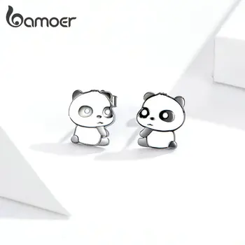 

bamoer Black and White Panda Enamel Stud Earrings Cute Animal Ear Pins for Girl 925 Sterling Silver Jewelry Accessories GAE252