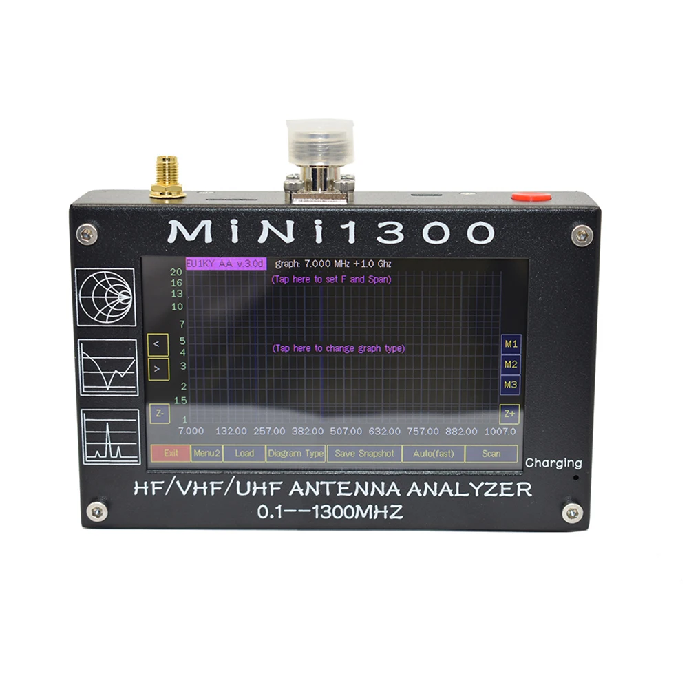 

Mini1300 TFT LCD 0.1-1300 MHz Touch Screen HF VHF UHF ANT SWR Antenna Analyzer Internal Battery Meter Update MiNi600