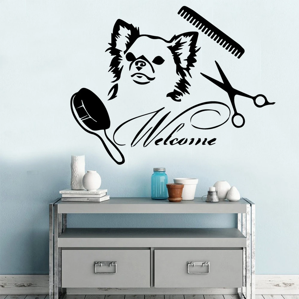 Cute Dog Wall Stickers Removable Pet Grooming Art Decorative Stickers