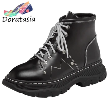 

DORATASIA Cool Women Chunky Heel Sewing Casual Shoes Winter Brand Boots Women Fashion Solid Sewing shoes lace Ankle Boots