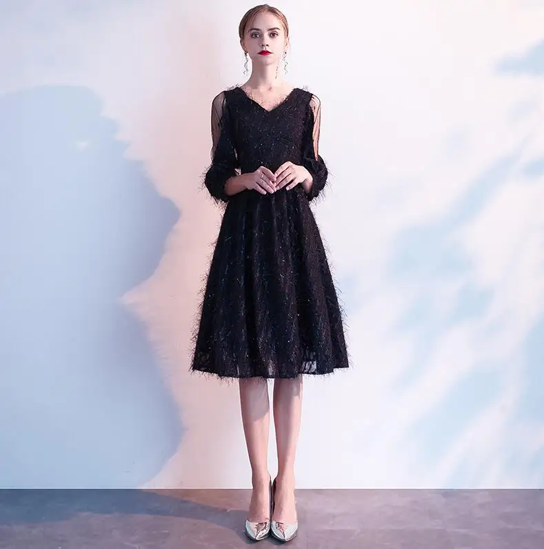 AE631 Robe de Soiree Courte розовое белое винтажное кружевное вечернее платье с v-образным вырезом Вечерние платья Vestido de Festa - Цвет: Черный