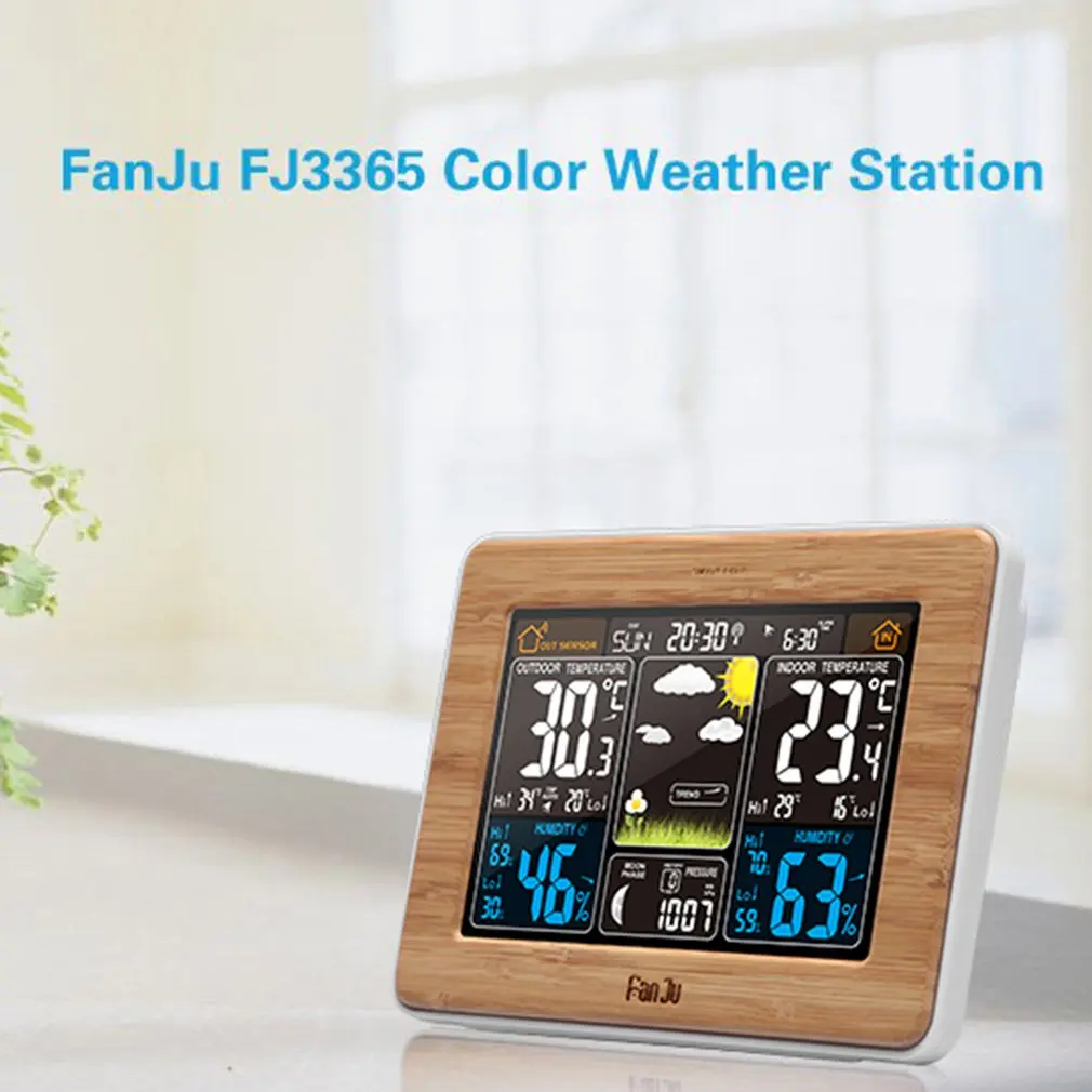 FanJu FJ3373 метеостанция барометр, термометр, гигрометр, беспроводной датчик, ЖК-дисплей, метеостанция, цифровой будильник