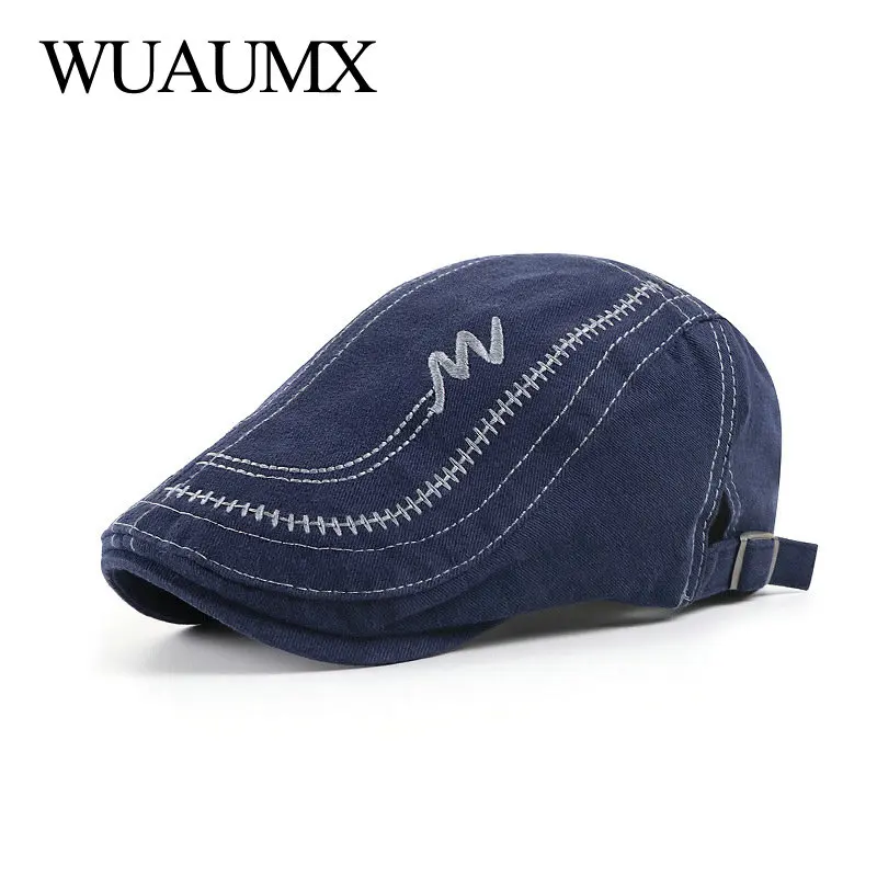 Casual Berets Hat Men Women Washed Cotton Embroidery Visors Solid Peaked Caps Herringbone Flat Caps casquette beret casual hat,beret hat,woolen beret