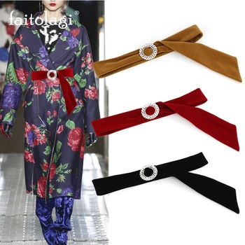 

Gold Velvet Women Long Belt Ribbon Diamond Decoration Ladies Waist Belt for Dress Coat Wide Red Black Female Corset Belt Girdle