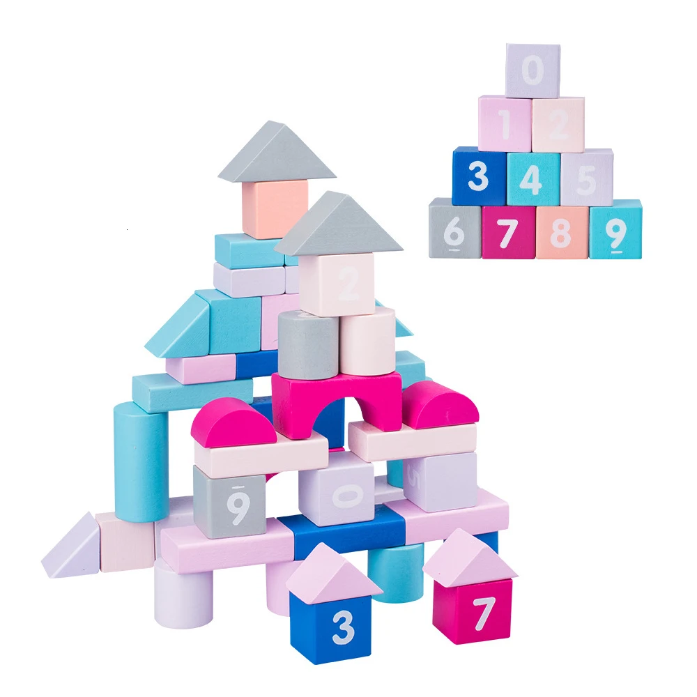 

50Pcs/Set Wooden Pattern Blocks Baby Toys Puzzle Games Building Kids Toys Macaron Children Gift Building Blocks DIY Creative Toy