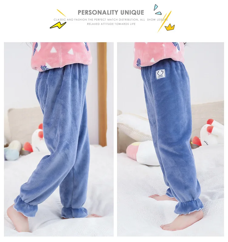 Зимняя Пижама для девочек, свободные штаны для сна для девочек, плотные Фланелевые брюки для детей от 3 до 13 лет, темная Осенняя Домашняя одежда, теплая одежда