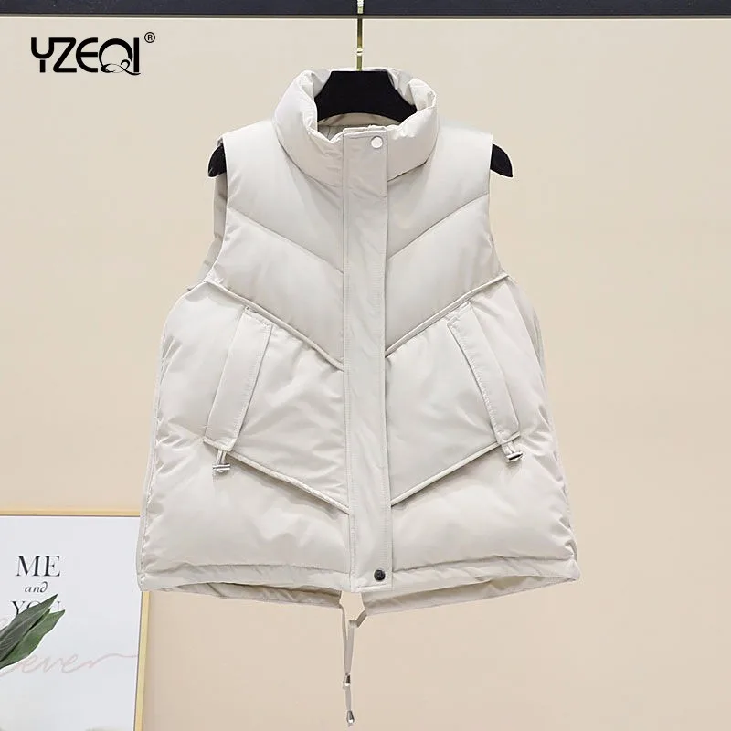 

Yzeqi Women Winter Cotton Vest Casual Loose Warm Waistcoat Padded Sleeveless Jacket Puffer Vest Short Bread Down Coat Waistcoat