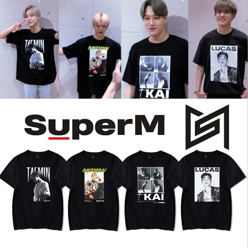 KPOP супер М Футболка SuperM альбом BAEKHYUN KAI MARK TAEMIN TAEYONG в Корейском стиле уличная одежда