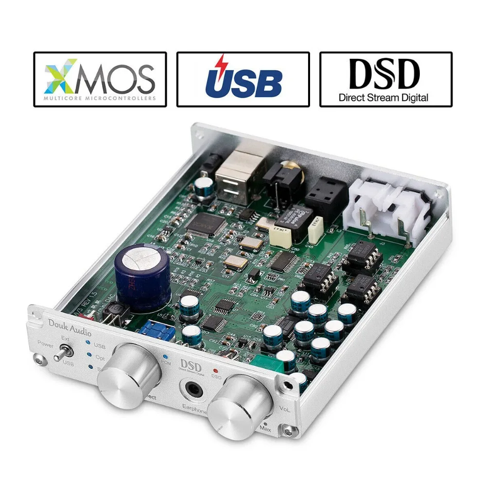 DOUK аудио мини XMOS XU208 USB DAC аудио декодер DSD256 HiFi преобразователь усилителя для наушников RCA PCM384K/32 бит