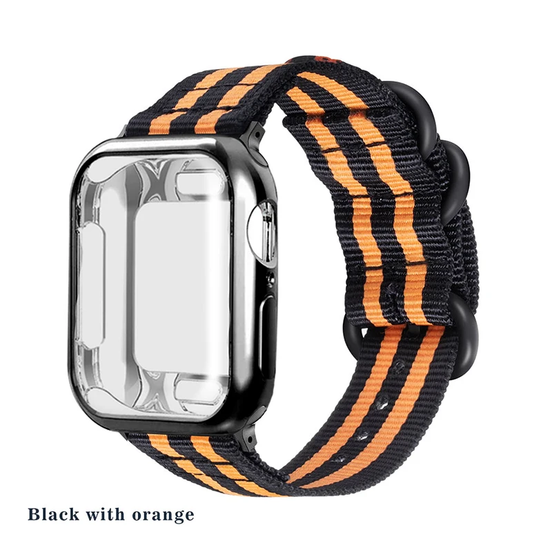 Нейлоновый спортивный ремешок+ чехол для apple watch 5, 4, 3, 2, 1 серия 42 мм, 44 мм, ремешок для Iwatch 38 мм, 40 мм, чехол для наручного браслета, аксессуары - Цвет ремешка: Black orange