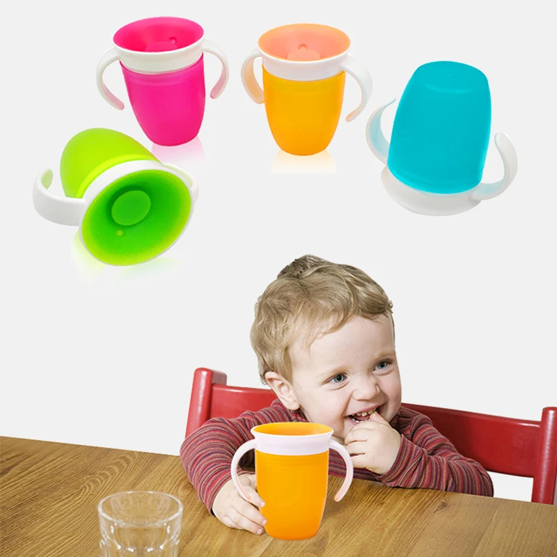 

360 Degrees Rotated Baby Learning Drinking Cup Kids Water Feeding Cups Bottle with Double Handle Flip Lid Leak Proof Magic Cup