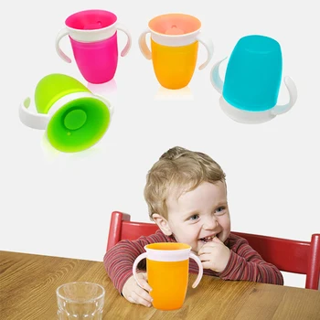 

360 Degrees Rotated Baby Learning Drinking Cup Kids Water Feeding Cups Bottle with Double Handle Flip Lid Leak Proof Magic Cup